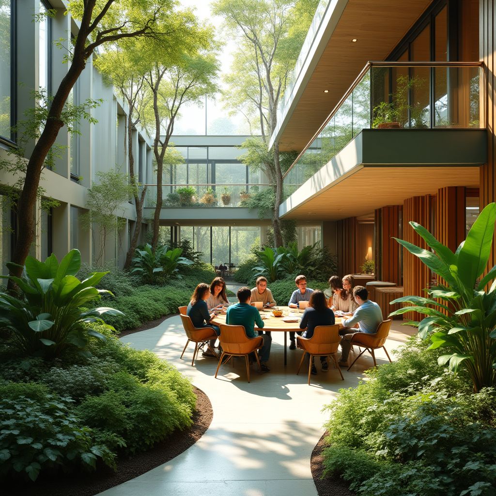 Jardín interior con espacios de co-creación